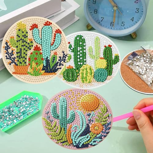 mrpwnle 8 Pcs Diamond Art Coasters Kits, Cactus Diamond Painting Coasters - color: Cactus