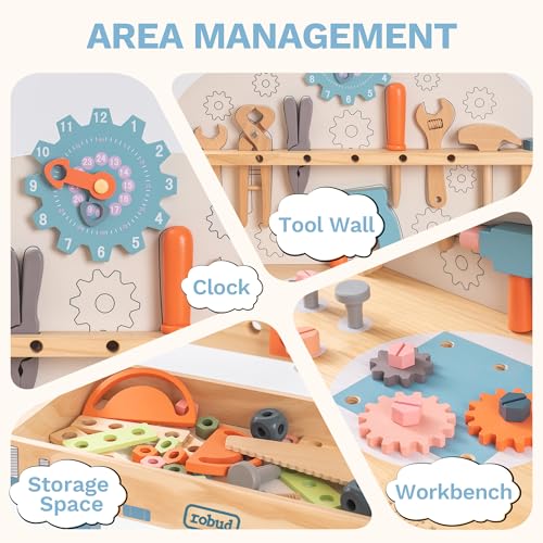 ROBUD Wooden Play Tool Workbench Set for Kids, Construction Toy Bench