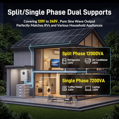 WattCycle 48V 12kW Hybrid Inverter, 120/240V Split Phase Solar Charger - size: 48V 12kW All-in-one Hybrid Inverter