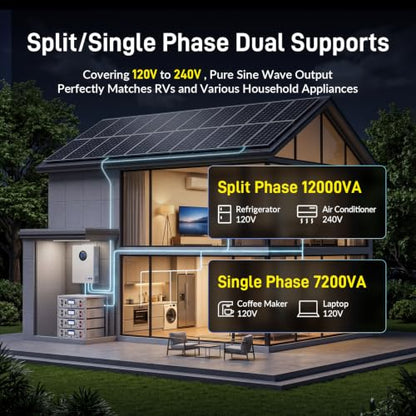 WattCycle 12kW 120/240V Split-Phase Inverter with 3×48V 100Ah Wall Battery - size: 48V 12kW Inverter & 3 Pack 3 Pack 5.12kWh Battery