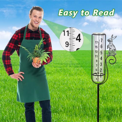Stargarden Rain Gauge Outdoor, Rabbit Rain Gauge with Metal Stake - color: grey rabbit