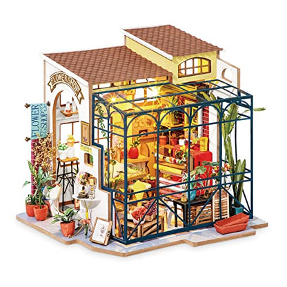 ROBOTIME DIY Dollhouse Kit Mini House with Furnitures Accessories 1:24 Scale Craft Kit - Emily's Flower Shop - color: Emily's Flower Shop