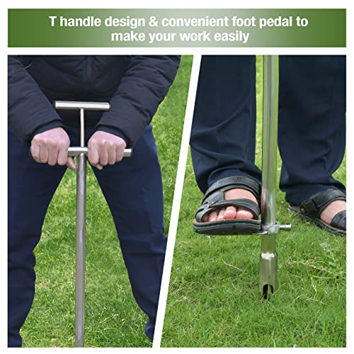 Soil Probe 40 Inch with 2 Bags, Soil Sample Probe with Ejector for Lawn House Plants, T-Handle Soil Sampler Probe Rod with Pedal, Stainless Steel Soil Test Kits Tool for Soil Sampling - size: 40"