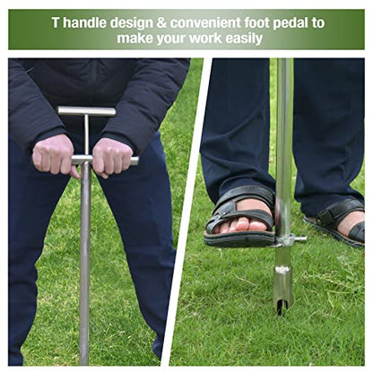Soil Probe 40 Inch with 2 Bags, Soil Sample Probe with Ejector for Lawn House Plants, T-Handle Soil Sampler Probe Rod with Pedal, Stainless Steel Soil Test Kits Tool for Soil Sampling - size: 40"