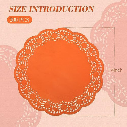 Yexiya 200 Pcs Lace Paper Doilies 14 Inch Round Foil Placemats, Orange - color: Orange