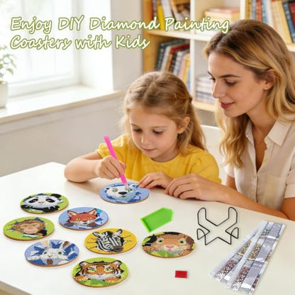 Leatrice 8 PCS Diamond Art Coasters Set Diamond Painting Kits for Adults - color: AB Animal