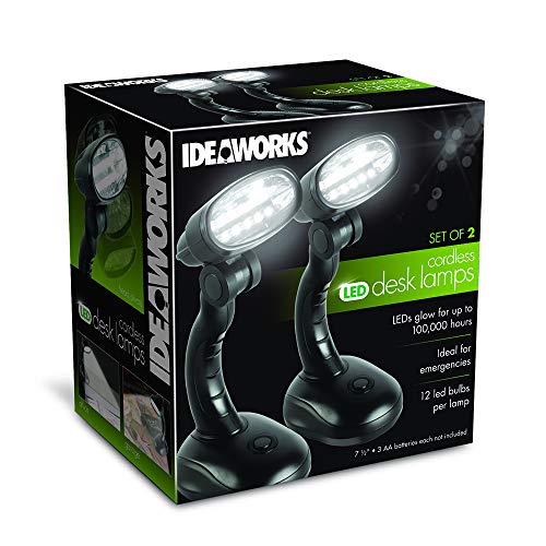 Set of 2 LED Black Desk Reading Lamp and Portable Study Lamp with 12 Led Bulbs and Bright Study Lamp for Work Station Illumination & Emergency Situations and Battery Operated Reading Lights - color: Black