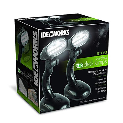 Set of 2 LED Black Desk Reading Lamp and Portable Study Lamp with 12 Led Bulbs and Bright Study Lamp for Work Station Illumination & Emergency Situations and Battery Operated Reading Lights - color: Black