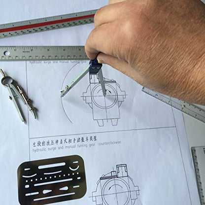 NEWSOURCE Metal Geometry Drawing Compass Drafting Kit, Engineering & Architecture School Tool Set with Set Square, Protractor, Erasing Shield and More, Net Weight 8.5Oz