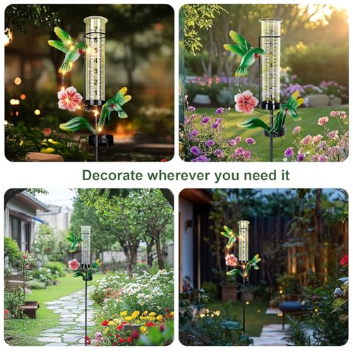 Hummingbird Rain Gauge Outdoor, 38" Tall Solar Rain Gauges - color: Green - Hummingbird