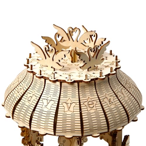 3D Wooden Puzzle for Adults, 3D Puzzle Musical Carousel Model Kit with Music Box, Rotatable Wood Mechanical Gear Building, Classic Construction Craft Set DIY Birthday Gift, 153 PCS - color: Musical Carousel