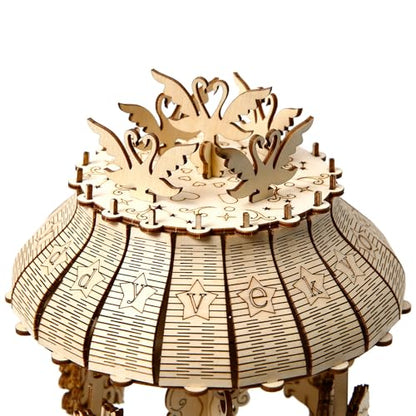 3D Wooden Puzzle for Adults, 3D Puzzle Musical Carousel Model Kit with Music Box, Rotatable Wood Mechanical Gear Building, Classic Construction Craft Set DIY Birthday Gift, 153 PCS - color: Musical Carousel