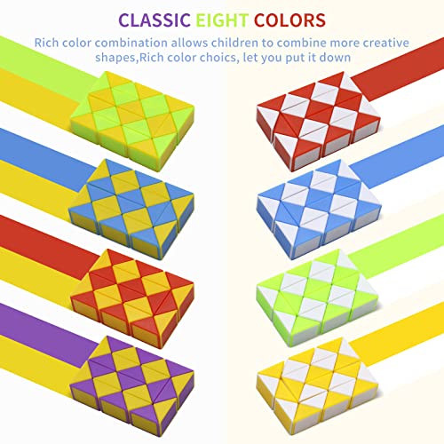 24 Pack 24 Blocks Mini Fidget Snake Cube Mini Twist Puzzle Cubes Magic Speed Cubes Toy for Kids Party Bag Fillers, Party Supplies - style: 24PCS-8 Colors
