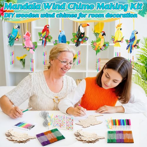 Amyhill 16 Pack Bird Wind Chimes Craft Kit, DIY Painting Wooden Art, Gifts - style: Parrot Bird