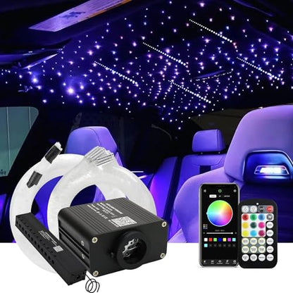 AMKI 16W 600pcs 0.03in 9.8ft Starlight Headliner Kit Twinkle+Sound Activated,Pure White Meteor Shooting Star APP/Remote Control RGBW Fiber Optic Starlight Box for Car Home Star Ceiling Decor - size: 696pcs*0.03in*9.8ft