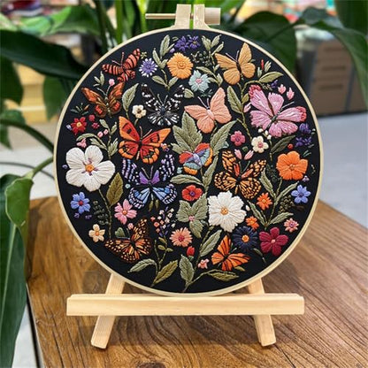 SCECALA 4 Pack Butterfly Flower Embroidery Kit for Beginners - color: Orange Black