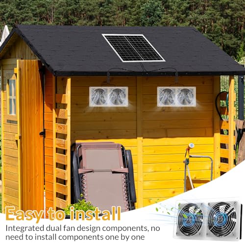 Tujoe Solar Exhaust Fans Kit with 4 Fans 20w Waterproof Solar Panel + High Speed Dual Exhaust Fan Solar Panel Powered Fan with On/Off Switch for Chicken Coop, Shed Cooling Ventilation Project
