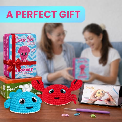 Cookie Box Crochet Kit for Beginners, Squid Inky - color: Hot Pink
