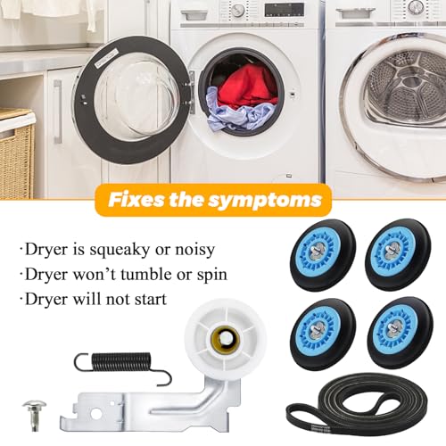 Dryer Repair Kit Fit for Samsung DV42H5000EW/A3 DV45H7000EW/A2 DV42H5200EP/A3 DV40J3000EW/A2, Includes DC97-16782A Samsung Dryer Roller, 6602-001655 Dryer Belt, DC93-00634A Idler Pulley by Techecook