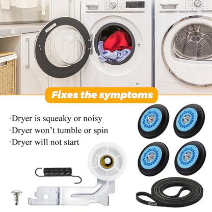 Dryer Repair Kit Fit for Samsung DV42H5000EW/A3 DV45H7000EW/A2 DV42H5200EP/A3 DV40J3000EW/A2, Includes DC97-16782A Samsung Dryer Roller, 6602-001655 Dryer Belt, DC93-00634A Idler Pulley by Techecook