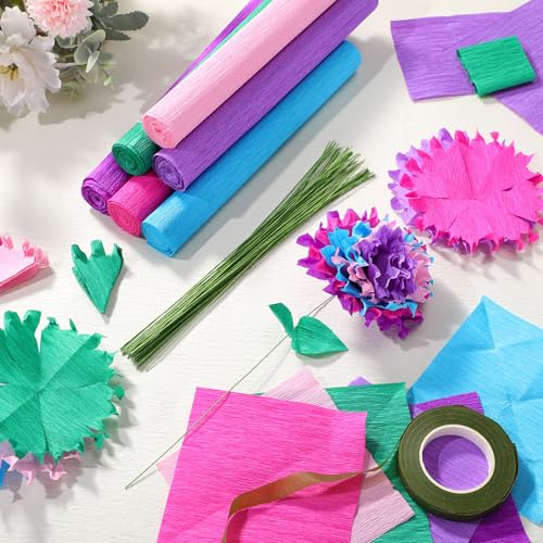 Gersoniel 57 Pcs Crepe Paper DIY Kit for Flower Making, Mermaid Color - color: Mermaid Color