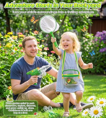 Bug Catcher for Kids, Bug Vacuum Catching Kit with Bug Collector Butterfly Net Magnifying Glass Bugs Grabber Insect Catcher Tweezers, Outdoor Explorer Toys Gift
