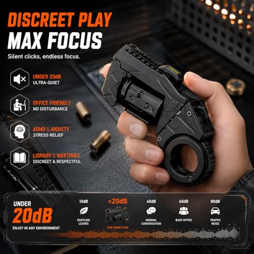 Metal Fidget Gun EDC Toy - Stress Relief Spinner Fidget Toys Adults with Shell Ejection, Bullets & Target, Desk Toys for Men Women (Black)