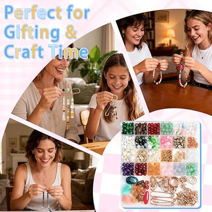 Kasmena 750+ Pcs DIY Bag Charm & Keychain Making Kit with Beads and Charms - size: 750+ PCS
