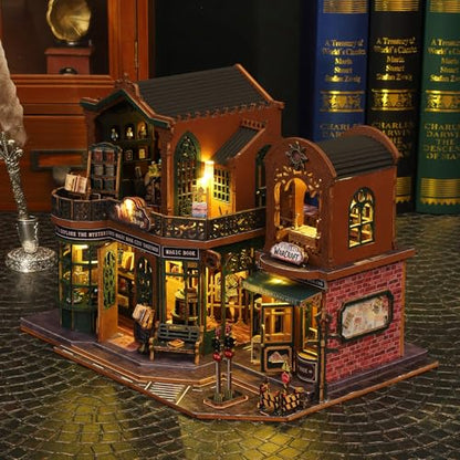 fifijoy DIY Dollhouse Miniature House Kit, Tiny House Kits Mini Doll House Model Building Sets, Wooden Miniature Kits for Adults (Magic Book City) - color: Magic Book City