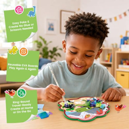 JoyCat Dinosaur Poke Art Kit for Kids, Reusable EVA Boards, Easy to Carry - color: Dinosaur World