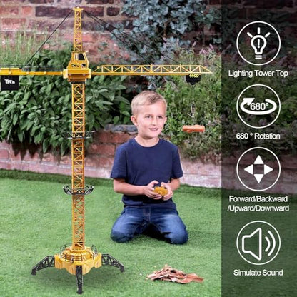 Liberty Imports 6 Channel RC Mega Tower Crane, 50.4 inch Tall 2.4GHz Remote Control Construction Site Toy 680° Rotation Lift Model with Tower Lights and Sounds for Kids