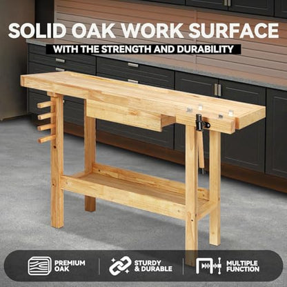 Auto Dynasty 50" Wood Workbench, Heavy Duty w/Adjustable Handle, Workshop - size: 1 Drawers (49.6'' x 19.6'' x 24.4'')