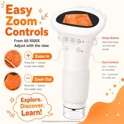 1000X Microscope for Kids, 2'' Screen Kids Wonder Quest Microscope Camera, Digital Handheld Microscope, Educational Kids Magnifying Glass, Christmas Birthday Gifts for Age 3 4 5 6 7 8 9 10- White - color: White