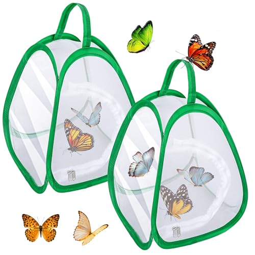 2 Pcs Mini Butterfly Habitat Cage, 10x8.8x8 in Collapsible Insect Mesh Cage