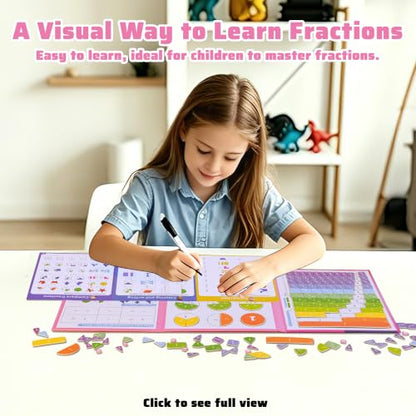 Magnetic Fraction Playbook 164 Pcs Math Manipulatives Toy for Kids - color: Pink