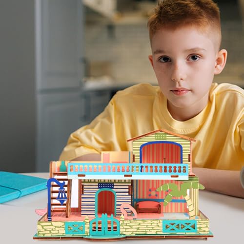 3D Wooden Puzzle,57Pcs House Model for Teens & Kids 8+,Simple Packaging