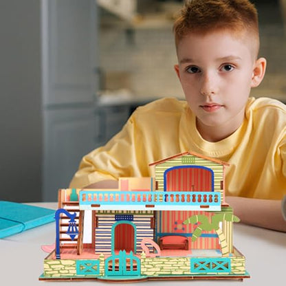 3D Wooden Puzzle,57Pcs House Model for Teens & Kids 8+,Simple Packaging