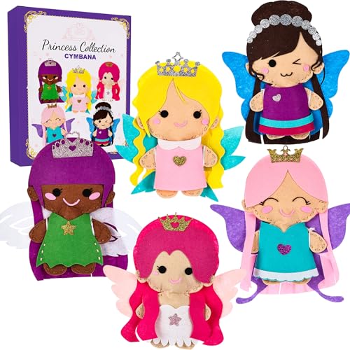 Cymbana Kids Sewing Kit, Make Your Own 5 Princess Felt Crafts Set for Girls - color: Princess