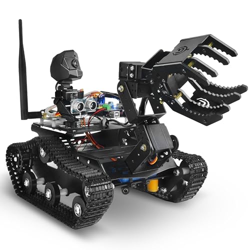 Smart Robot Car Kit with Robotic Arm HD Camera for Mega 2560, Utility Intelligent Tank Chassis Robotics Vehicle, Smart Learning & Educational Robot Toys by iOS Android PC Controlled
