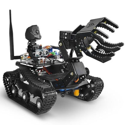 Smart Robot Car Kit with Robotic Arm HD Camera for Mega 2560, Utility Intelligent Tank Chassis Robotics Vehicle, Smart Learning & Educational Robot Toys by iOS Android PC Controlled
