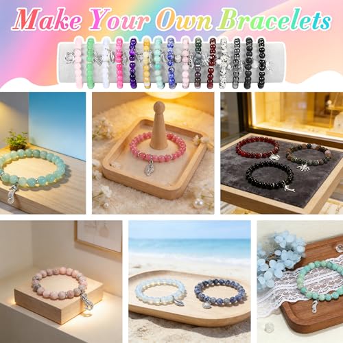 Ouubuuy Stone Beads for Bracelets, Bulk 8mm Gemstone Beads for Bracelets,Natural Stone Beads for Jewelry Making,Crystal Beads for Bracelet Making Kit