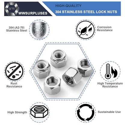160 Pcs #6-32#8-32#10-24 Lock Nuts Kit, 304 Stainless Steel Hardware Nuts - size: #6-32 #8-32 #10-24 Kit (160 Pcs)