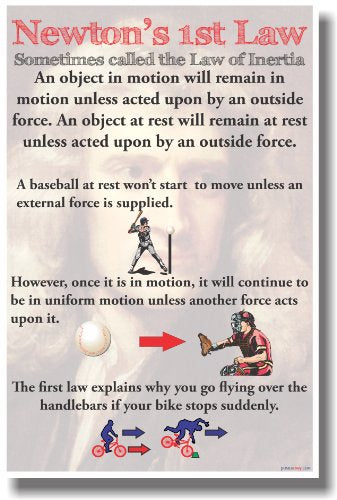 Newton's 1st Law Inertia Classroom Physics Science 12"x18" US Made Poster