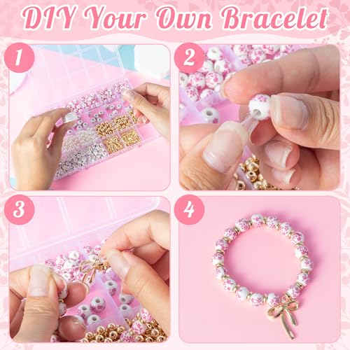 OSNIE Pink Ceramic Beads Kit for Bracelets Making- 681 Bow Letters Jewelry - color: Pink