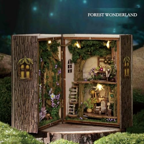 Mini 3D Wooden Doll House Craft Model with LED,DIY Miniature and Furniture Dollhouse Kit,Creative Room Idea for Valentine's Day Birthday Gift (Forest Wonderland) - color: Forest Wonderland