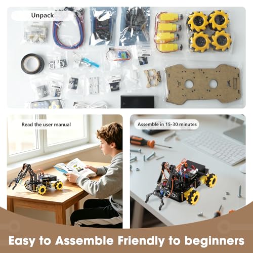 Robotics for Kids Ages 8-12, ACEBOTT Smart Robot Arm Car Kit with 5DOF, STEM Toys for Boys Age 8-12 12-16+, ESP32 Arduino/Python/Blockly Coding, App & Remote Control, STEM DIY Gift for Teens & Adults - color: Yellow