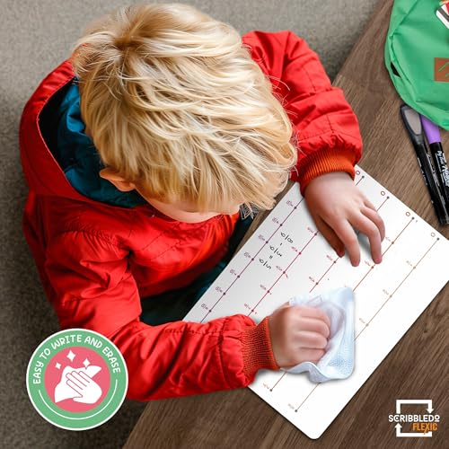 SCRIBBLEDO Fraction 9”x12” Dry Erase Number Line for Students Small White Board Dry Erase Sheets Math Manipulatives Numberline Homeschool Supplies Teacher Classroom Pack of 10 Sheets