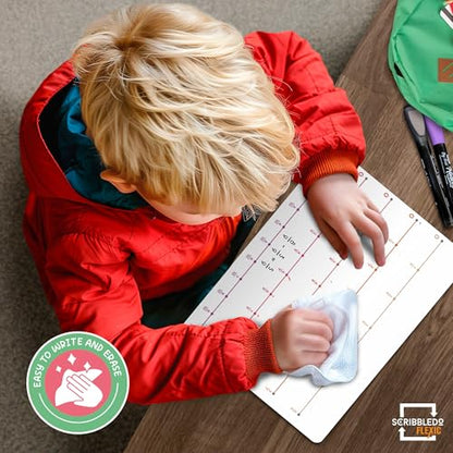 SCRIBBLEDO Fraction 9”x12” Dry Erase Number Line for Students Small White Board Dry Erase Sheets Math Manipulatives Numberline Homeschool Supplies Teacher Classroom Pack of 10 Sheets