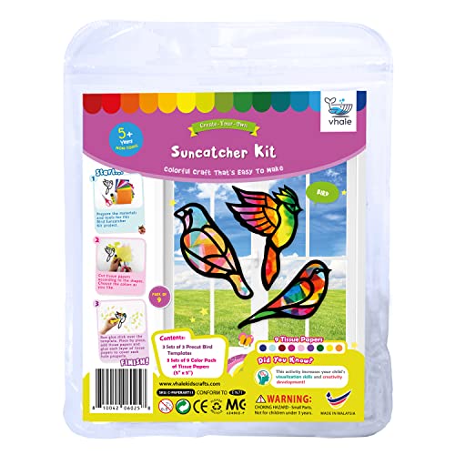 VHALE Suncatchers Craft 3 Sets (9 Cutouts) w Tissue Papers Stained Glass Effect Paper Sun Catcher Kit, Window Art, Classroom Crafts, Creative Art Projects, Kids Party Favors (Bird) - style: Bird
