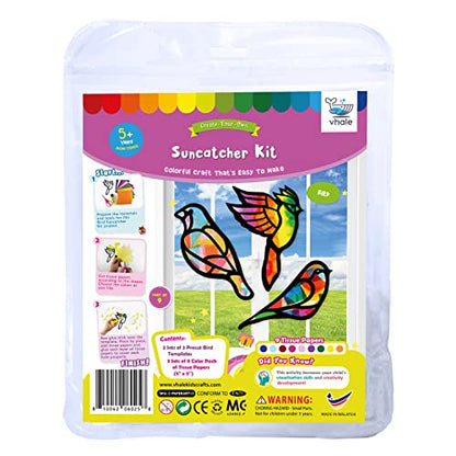 VHALE Suncatchers Craft 3 Sets (9 Cutouts) w Tissue Papers Stained Glass Effect Paper Sun Catcher Kit, Window Art, Classroom Crafts, Creative Art Projects, Kids Party Favors (Bird) - style: Bird